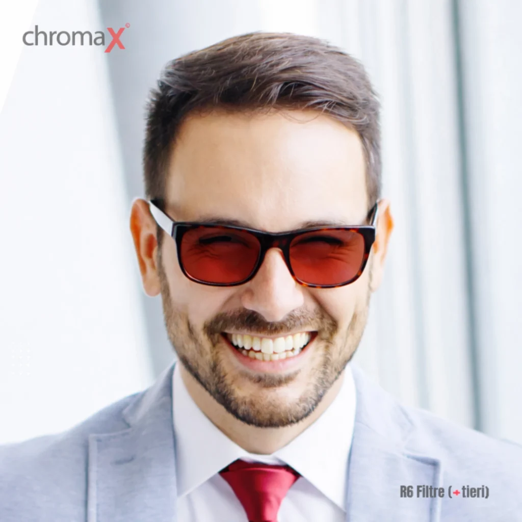 R6 filtreli renk körlüğü gözlüğü ile ileri seviye renk ayrımı sağlayan chromaX cam örneği